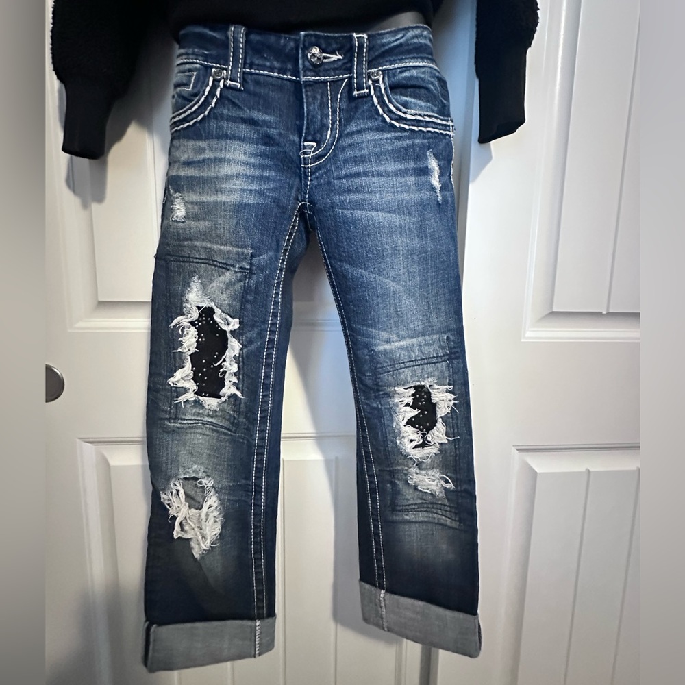 “Miss Me” Blue Distressed Boyfriend Capri